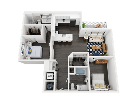 Floor plan for 2 beds, 2 baths, 1102 sqft